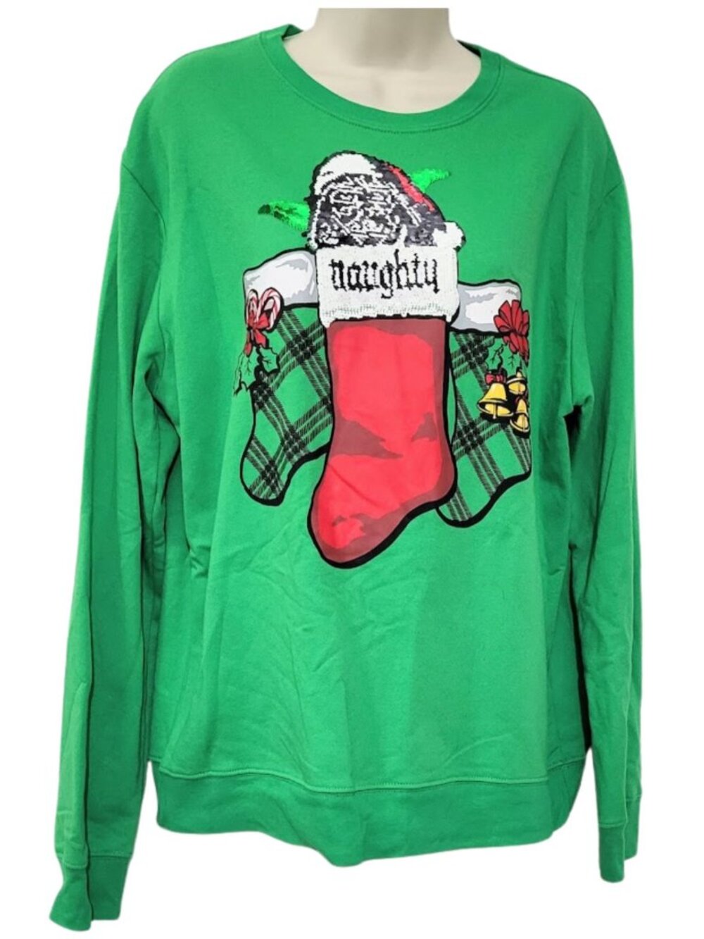 STAR WARS Naughty or Nice Reversible Sequin Yoda Christmas Sweatshirt Men's XXL